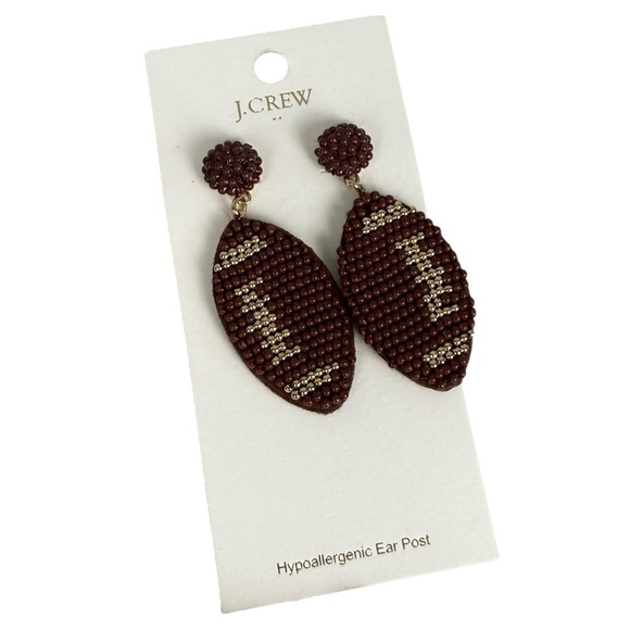 J Crew 2024 Football Beaded Sporty Whimsical Dangle Earrings - Picture 1 of 3